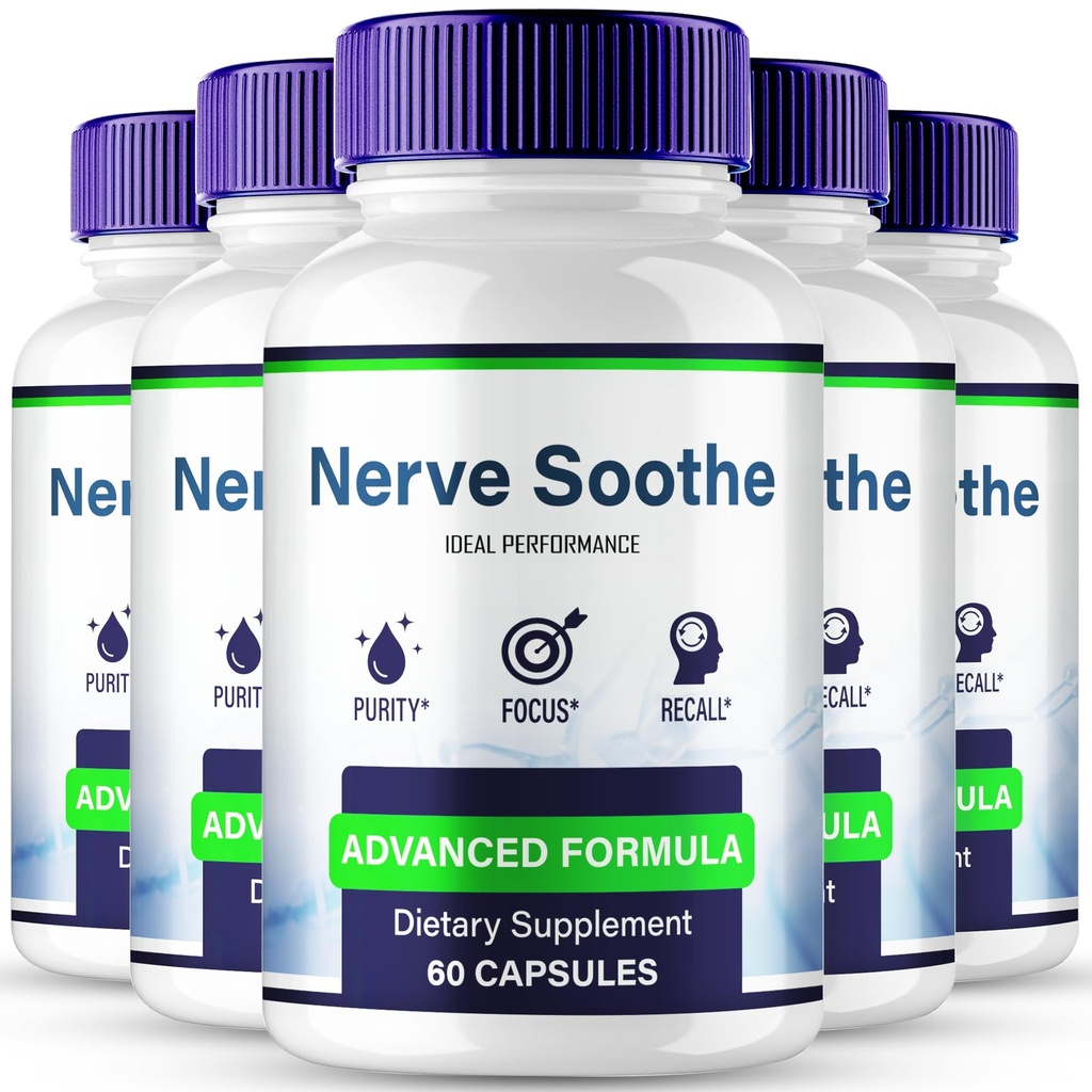 Nerve Soothe Capsules, Official NerveSoothe Brain Health Supplement Pills - Extra Strength, Advanced Nootropic Pills Support, All Natural Nerve Soothe Cognitive Health & Function Reviews (5 Pack)