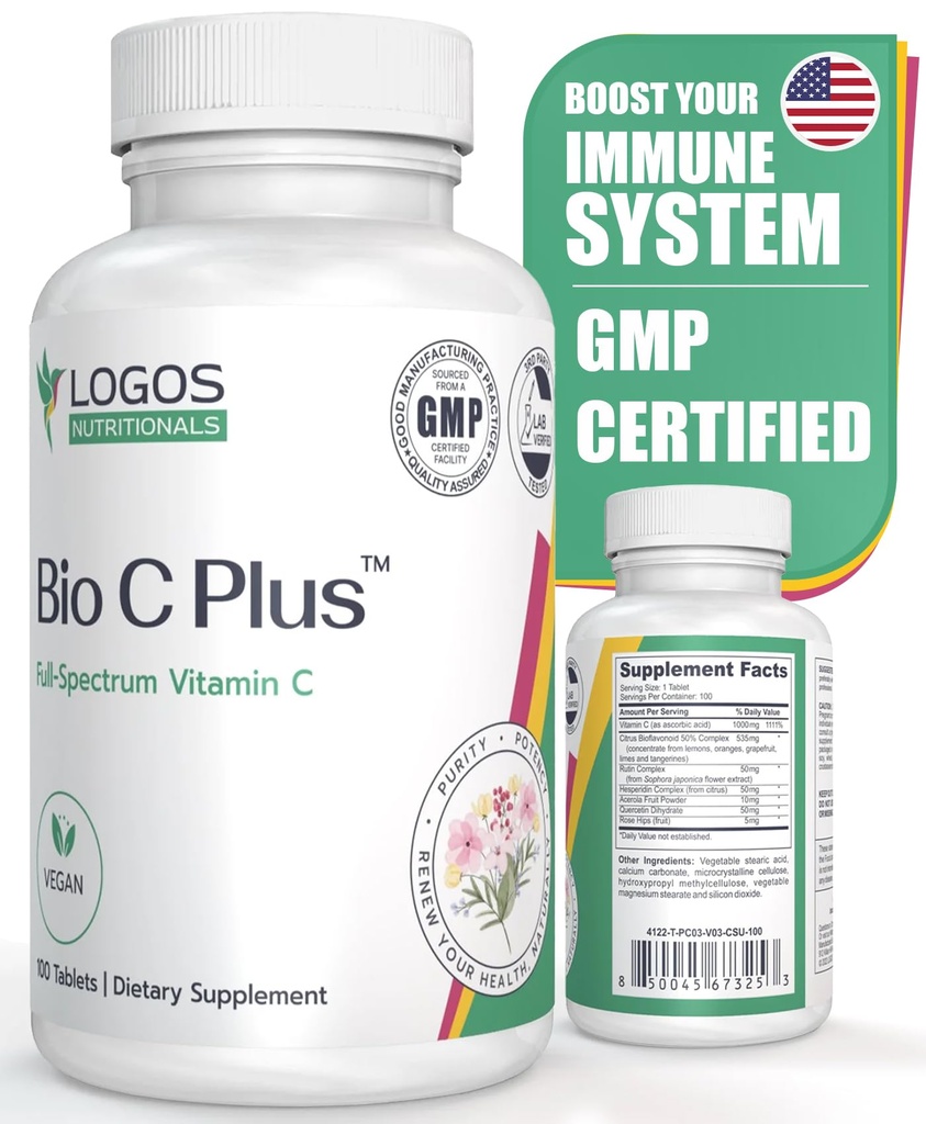 Bio C Plus Vitamin C 1000 mg - High Potency Vitamin C Supplements with Ascorbic Acid & Rose HIPS, Supports Healthy Immune System & Antioxidant Protection, Vegan - 100 Tablets