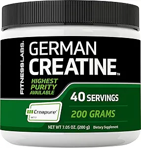Fitness Labs German Creatine Powder | 7.05 oz | 39 Servings | Creapure | Monohydrate Powder | Non-GMO, Gluten Free Supplement
