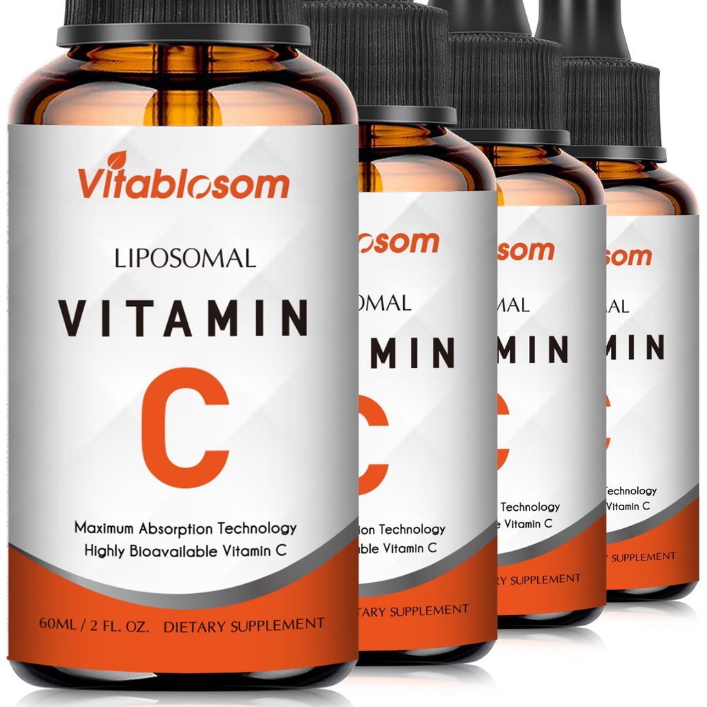 Liposomale vitamine C 2000mg Liquid for Adults, High Absorptie VIT C, Maximize Vitamine C, for Immune System & Antioxidant, 60ML (4 Flessen)