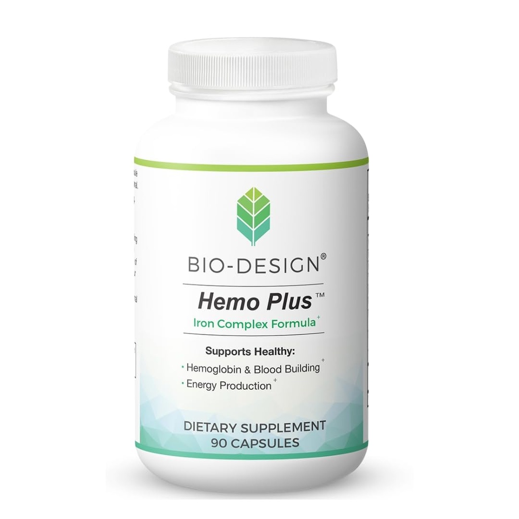 Hemo Plus - Iron Complex Formula - Highly Absorbable Blood Builder Supplement with Vitamin C, Folate, B6, B12, & Liver - Supports Healthy Blood Production & Energy - 90 Capsules