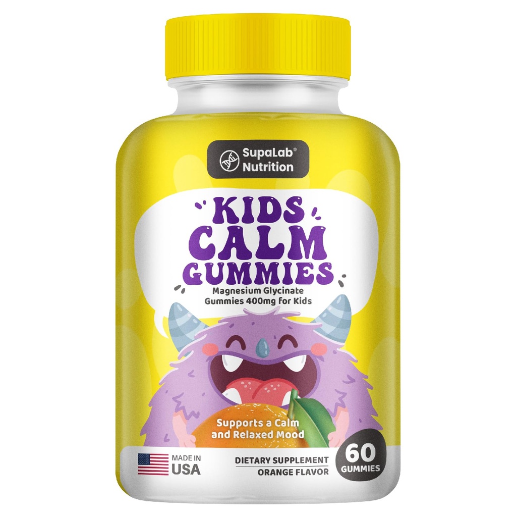 Kids Calm Magnesium Gummies for Relaxation& Claming – Orange Flavor, 60 Count
