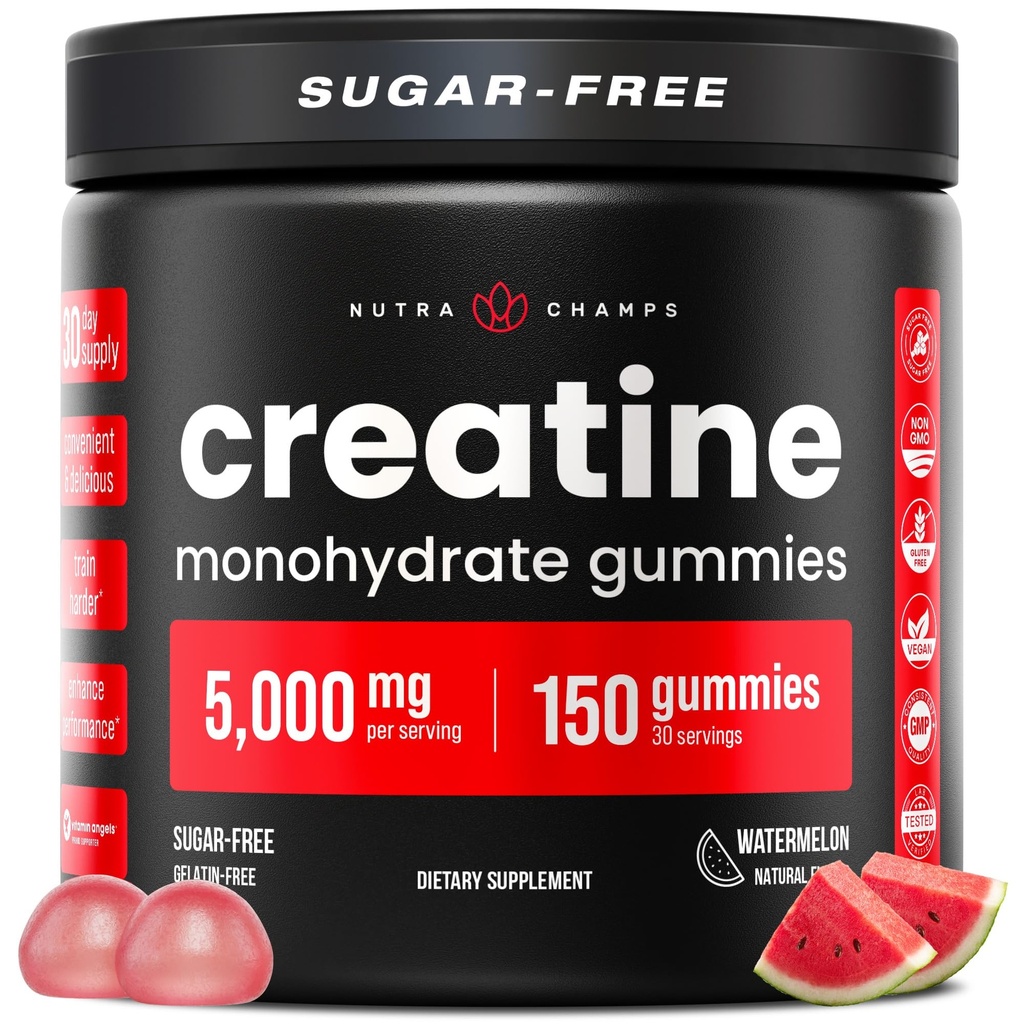 NutraChamps 150 Creatine Gummies for Men & Women - 5g Sugar Free Chewable Creatine Monohydrate Gummies - Supports Protein Synthesis, Muscle Recovery & Workout Performance