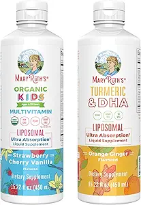 MaryRuth Organics Kids Multivitamine (Strawberry Cherry & Vanilla) & Turmeric & DHA Liposomal (Sweet Ginger) 