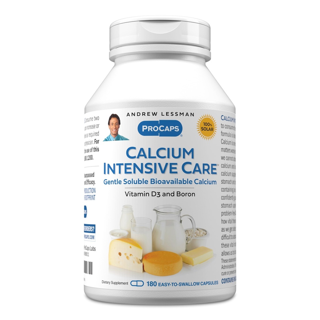 ANDREW LESSMAN Calcium Intensive Care - 180 Capsules - Maintains Healthy Bone and Skeletal Tissues. Vitamin D, Boron. Ultra-Fine, Highly Absorbable Powder in Easy-to-Swallow Capsule. No Additives.