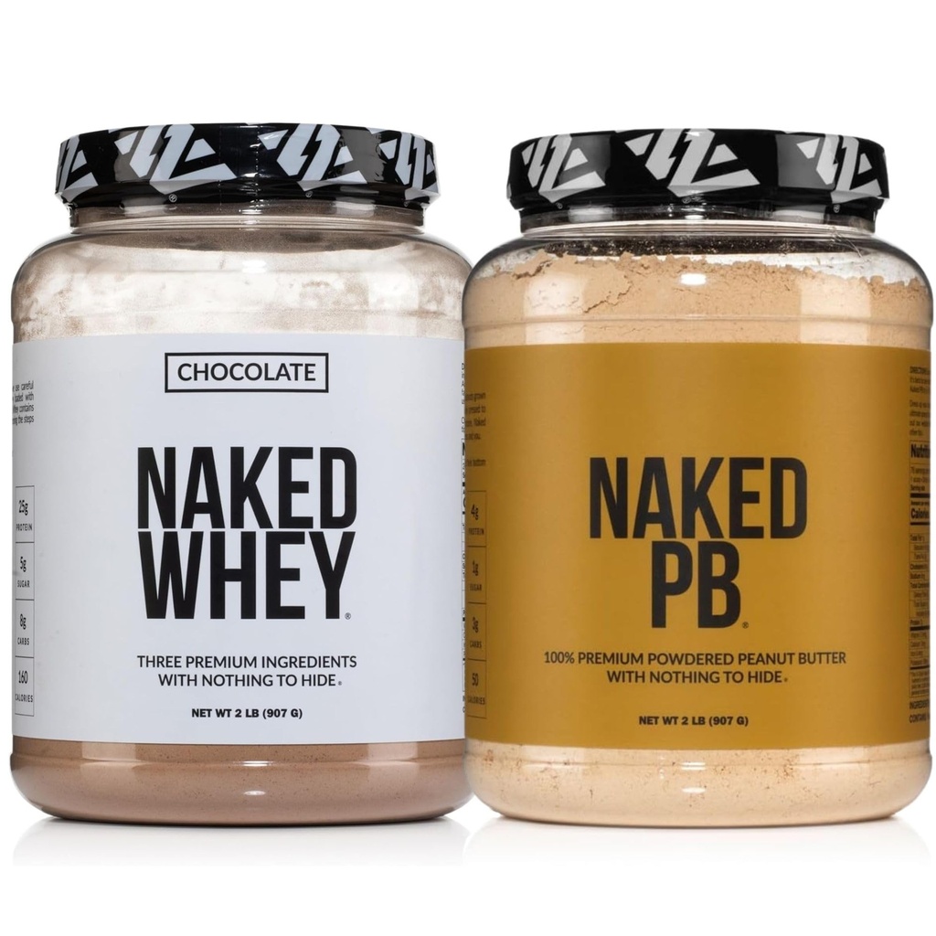 NAKED Whey Chocolate Protein Powder 24 Servings PB Powdered Peanut Butter 2LB (76 Servings) – Grass-Fed; Bulk; Vegan; Non-GMO; Gluten Free; Soy Free