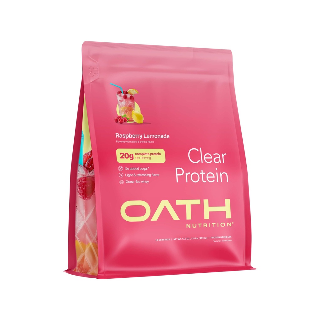 Oath Nutrition Clear Whey Isolate Protein Powder, Raspberry Lemonade, 20g Complete Protein per Serving, No Added Sugar, Grass-Fed, 18 Servings