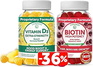 Lunakai Biotine en vitamine D3 Gummies Bundle - Hair Skin and Nails Growth Gummies met vitamine C en E - Immuniteit, Bone and Mood Ondersteuning Supplement - 30 Days Supply