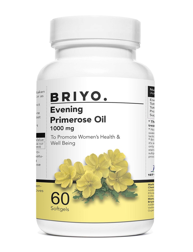 Evening Primrose Oil For Healthy Skin Supports Hormonal Balance in Women Helpful in PMS & Menopause Natural Oil Extract 60 Liquid Filled Capsules- 1000 mg Softgel