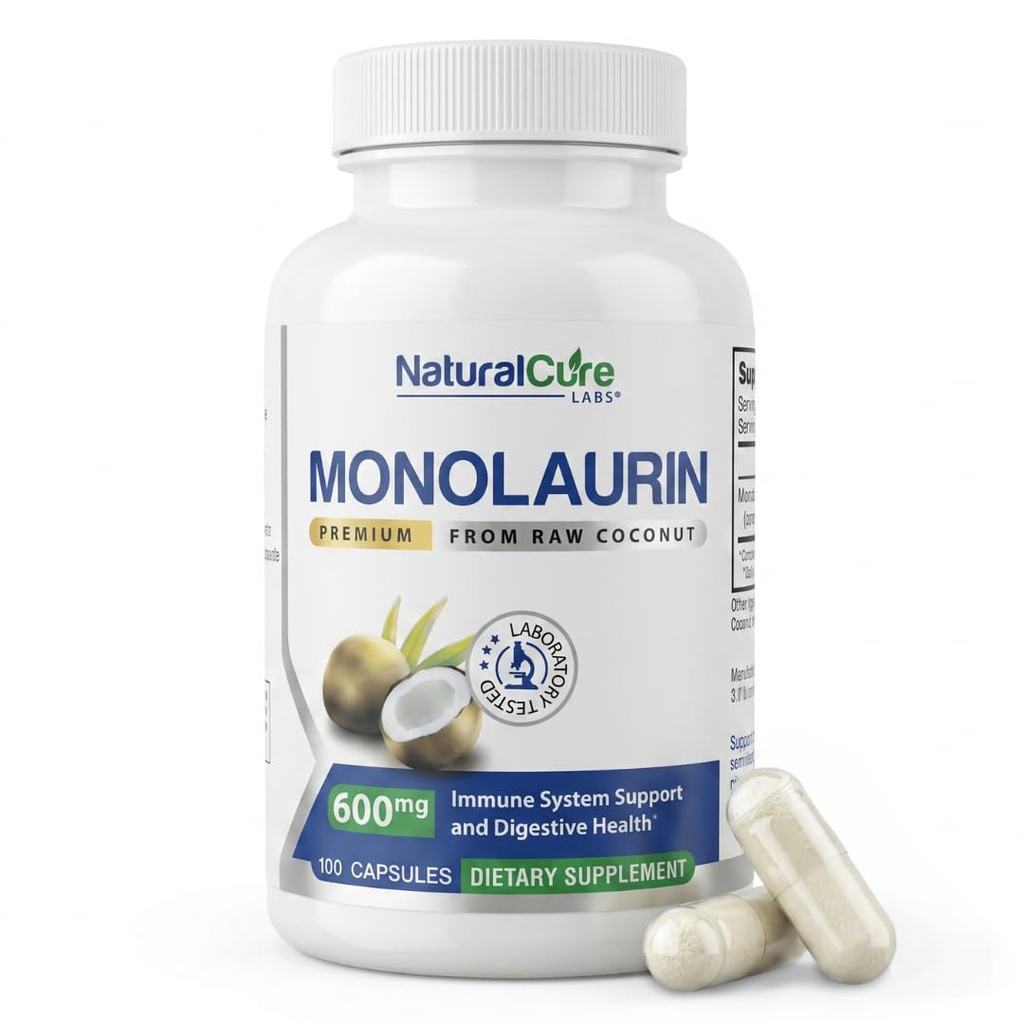 Natural Cure Labs Premium Monolaurin 600mg, 100 Capsules