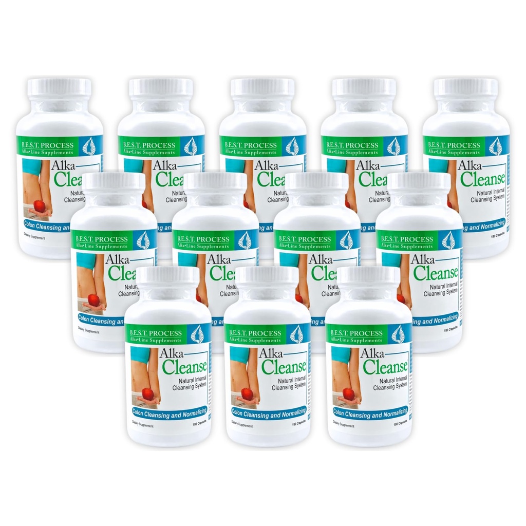 Alka•Cleanse Best Process Alkaline — Herbal Detox Colon Cleanse & Digestive Distress Formula — Psyllium Husk, Probiotics, Enzymes & Herbs (12)