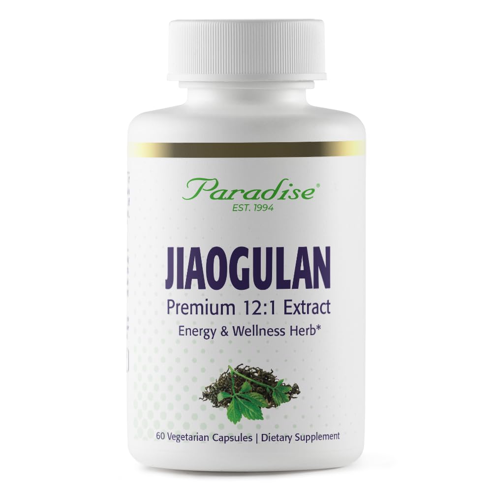 Paradijs Kruiden Jiaogulan, Vital Energy Adaptogen, Active Whole Spectrum, Super Potent, Ultra Pure, Vegan, Non-GMO, Glutenvrije 60 Vegetarische Capsules