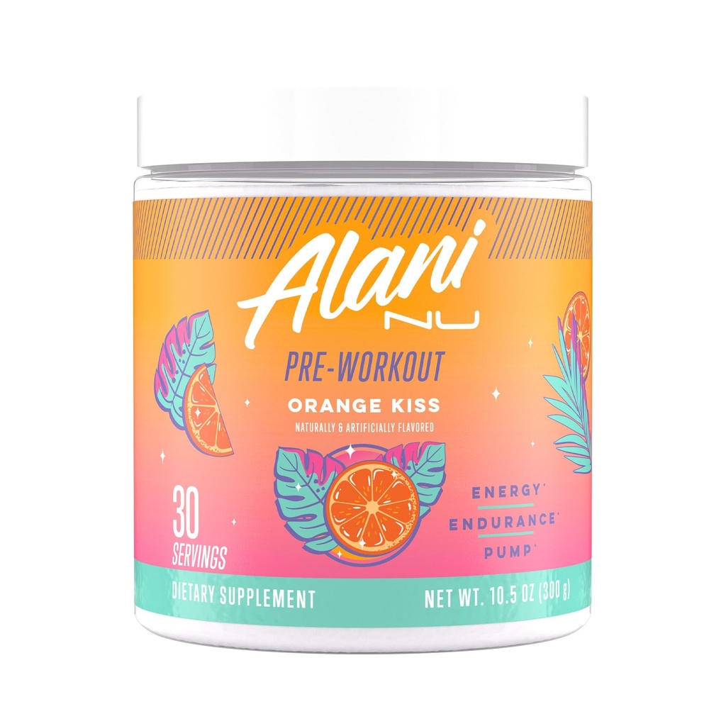 Alani Nu Pre Workout Powder Orange KISS, Amino Energy Boost, Endurance Supplement, Sugar Free, 200mg Caffeine, L-Theanine, Beta-Alanine, Citrulline, 30 Servings