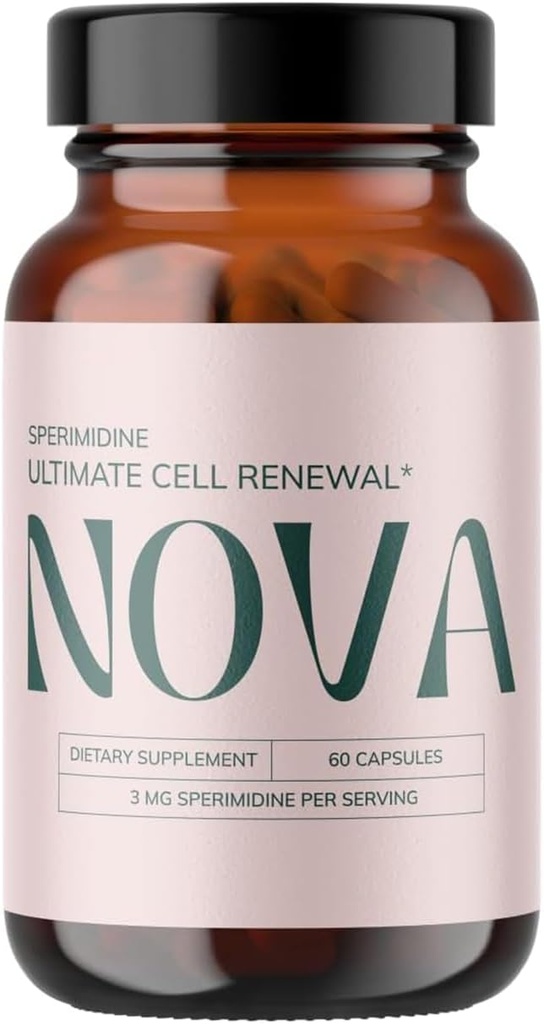 Nova Ultimate Cell Renewal/Spermidine Supplements, Organic Wheat Germ Anti Aging Supplement with High Spermidine, Zinc, and Thiamine for Optimal Autophagy, 60 Capsules (Pack of 1)