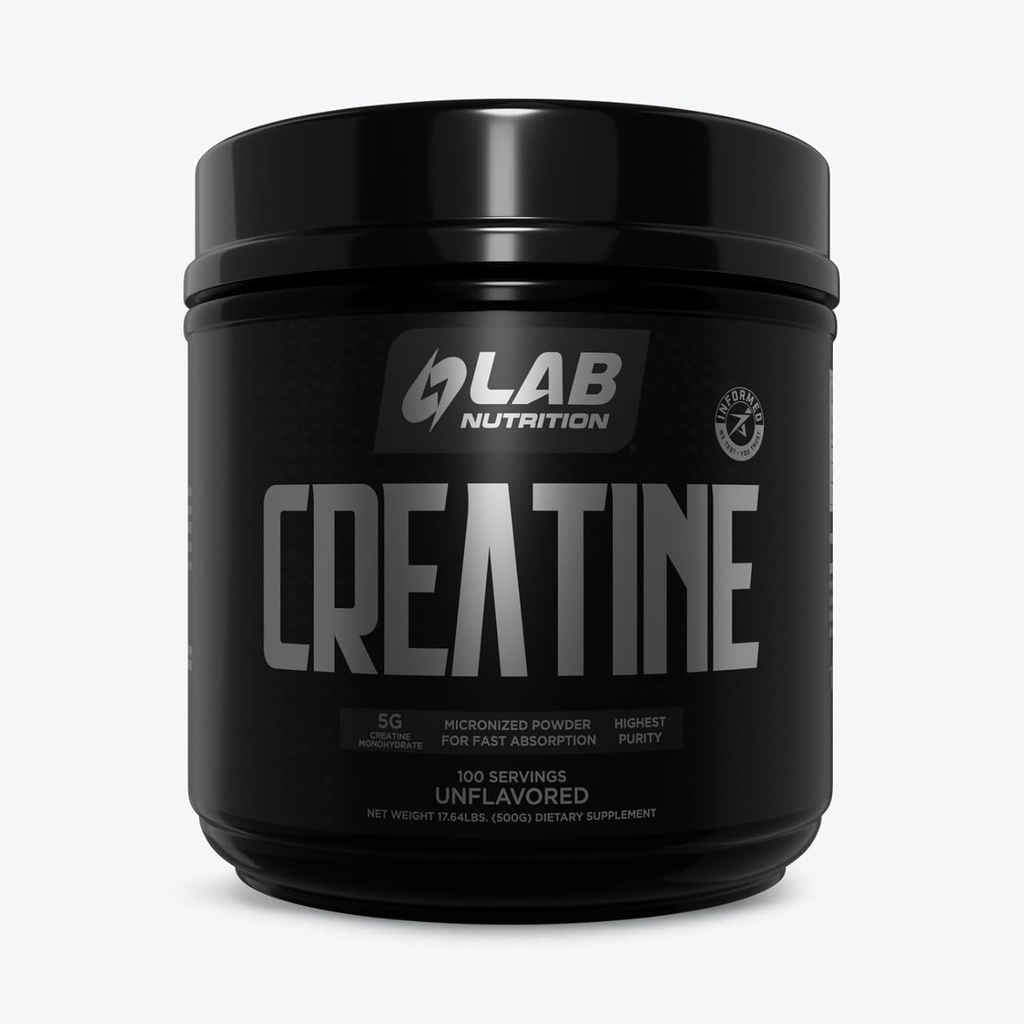 Lab Nutrition Creatine Monohydraat Micronized Powder 500G, 5000mg Per Serv (5g) Keto Friendly, Micronized Creatine Monohydraat, 100 Servures, 17,64 Ounces, Unflavored
