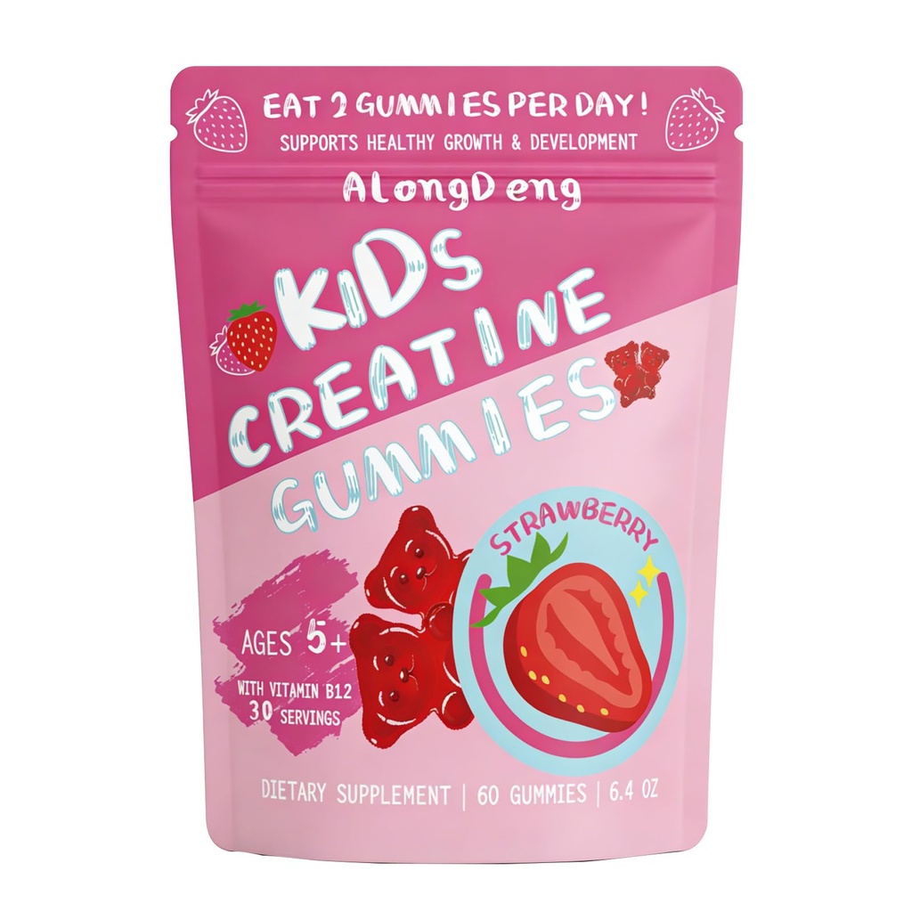Kids & Teen Creatine Gummies with Vitamin B12 for Growth Support, Easy Chew Daily Supplement, Gummy Vitamins for Kids and Teens, 60 Count