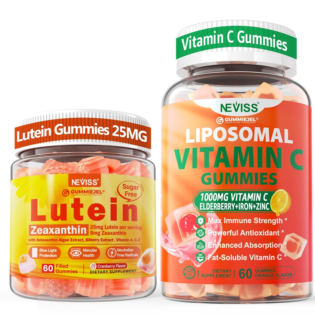 NEVISS 1Pack Liposomale Vitamine C 1000mg Gummies + 1Pack Luteïne Zeaxanthine Supplementen Gummies