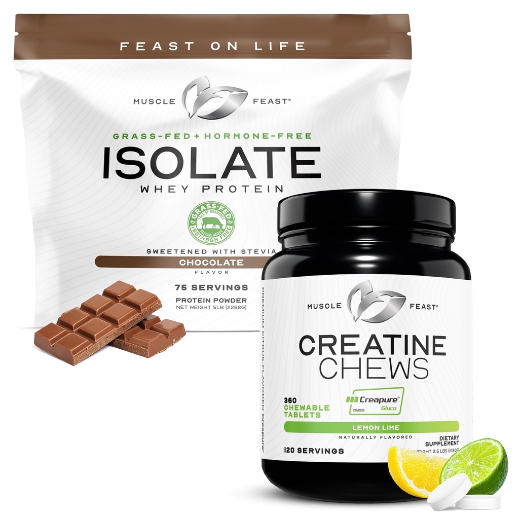Muscle Feast Isolaat + Creatine Candy Bundle: 1 Wei Proteine Isolaat (Chocolate, 5lb) + 1 Creatine Candy (Citroen Lime, 360) 