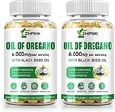 Olie van Oregano met Zwarte Zaadolie, 6000mg Oregano Oil Capsules Biologische Natuurlijke Carvacrol & Thymochinon, Immune Digestieve Ondersteuning, Non-GMO, Glutenvrij, 120 Tel.