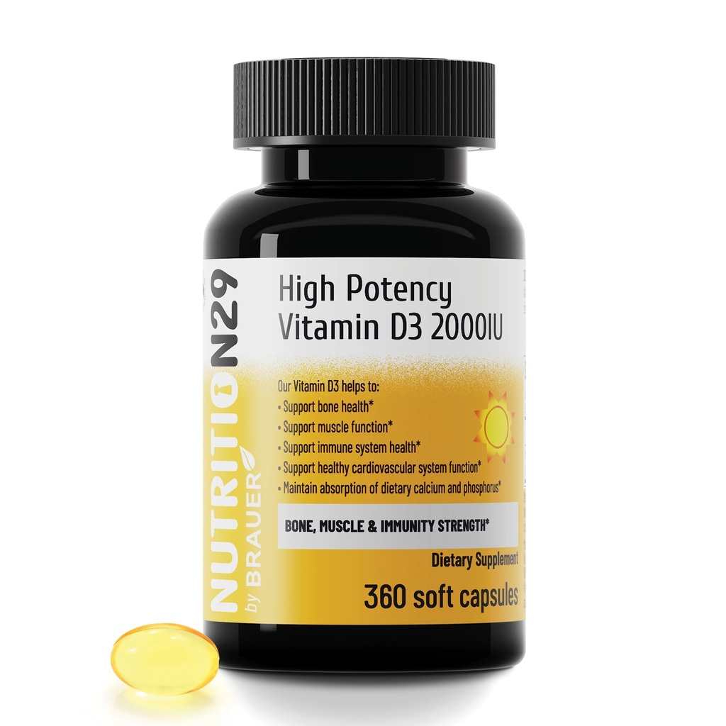 Vitamin D3 2000 IU (50 mcg) 360 Day Supply,USP-Grade Provitas® Softgels with MCT & Olive Oil,High Potency Immune & Bone,Muscle Health Support Supplement,Non-GMO,360 ct
