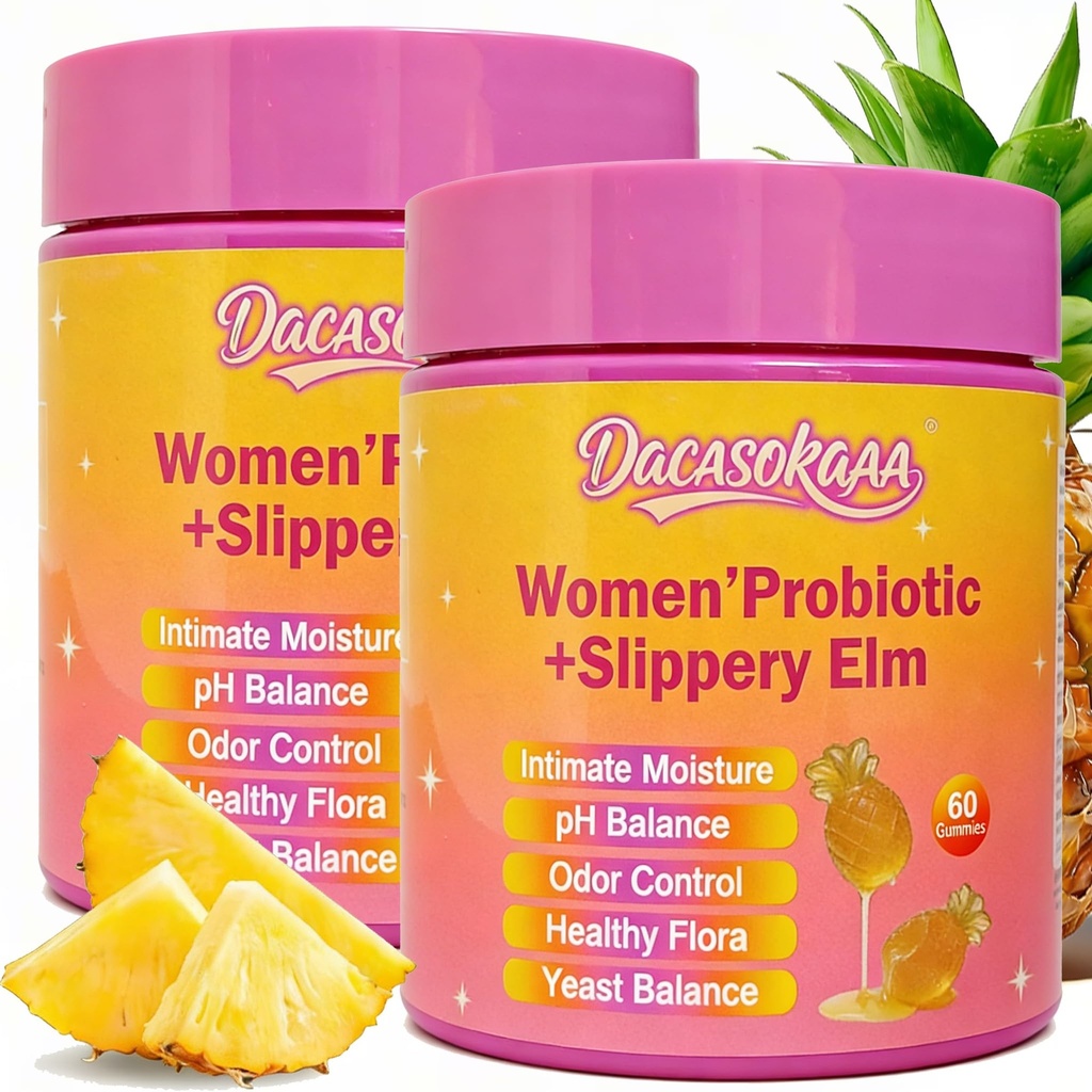 2 Pack - Her Juicy Feminine Probiotic Gummies for Women, Slippery Elm & Prebiotics Blend, Supports Uro & Vaginal Health, pH Balance, Gut Health & Immune Defense, Pineapple Flavor, 120 Gummies