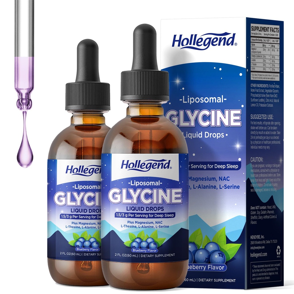 Liposomal Glycine Supplements for Sleep, 1.5/3g Glycine Liquid Drops with Magnesium, L-Theanine & L-Serine | Plus NAC & L-Alanine for Liver & Cellular Health, Vegan, Blueberry, 4 Fl Oz