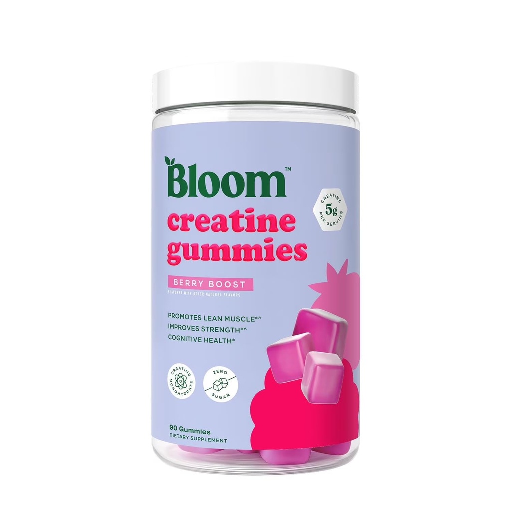 Bloom Creatine Monohydrate Gummies, 5g Per Serving, Sugar Free Creatine Gummy for Workout, Strength, Cognitive Health & Lean Muscle Support, Gluten Free & Non GMO, Berry Boost, 90 Gummies, 30 SVG