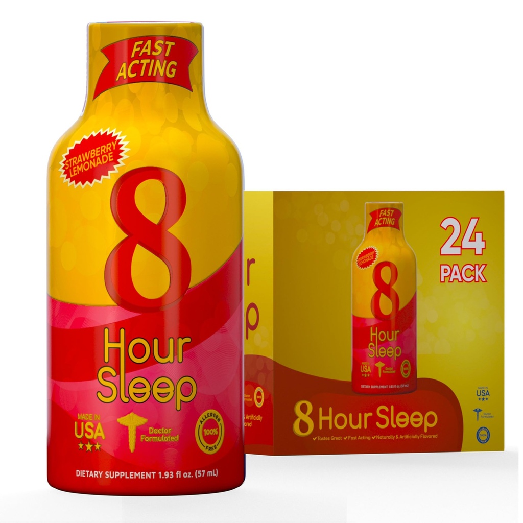 Vitamin Energy 8 Hour Sleep Shot Strawberry Lemonade 24 Pack, Melatonin, 5-HTP, GABA, Valerian, Lavender, Nighttime Relaxation & Sleep Support Supplement, Zero Sugar, Vegan, Gluten-Free, Kosher, 1.93 fl oz