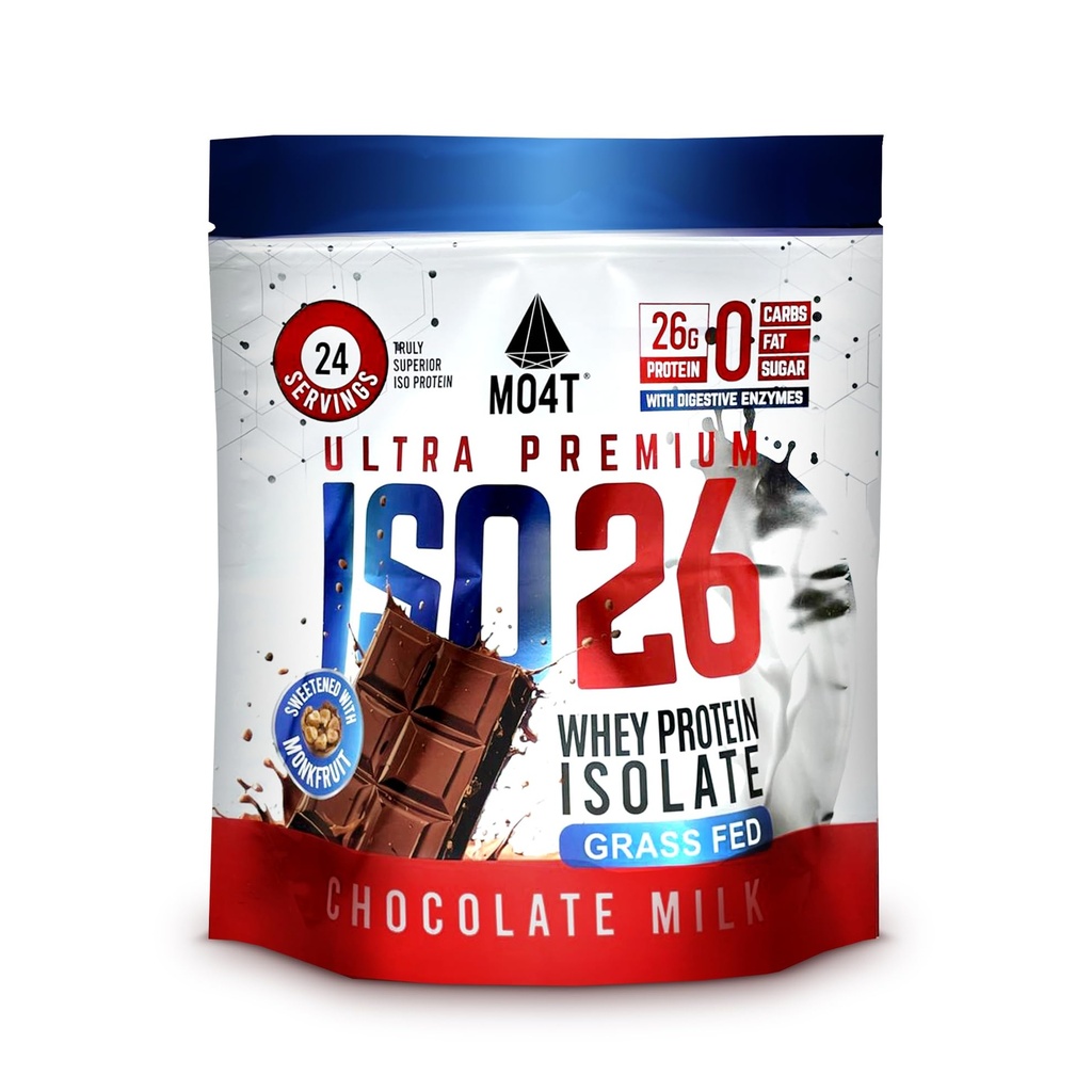 ISO26 Grass Fed Whey Protein Isolate with no Artificial sweeteners. Naturally Sweetened with Monk Fruit, 1.6 Pounds, 24 Servings, Milk Chocolate (Chocolate)