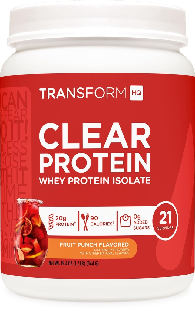 TransformHQ Clear Protein Powder (Fruit Punch) 21 Servings - Whey Protein Isolate, 20g of Protein, 90 Calories, 0g Added Sugars