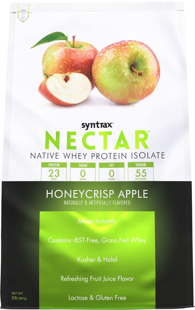 Syntrax Nutrition Nectar, 100% Whey Protein Isolate Powder, Refreshing Fruit Flavor, Honeycrisp Apple, 2 lbs