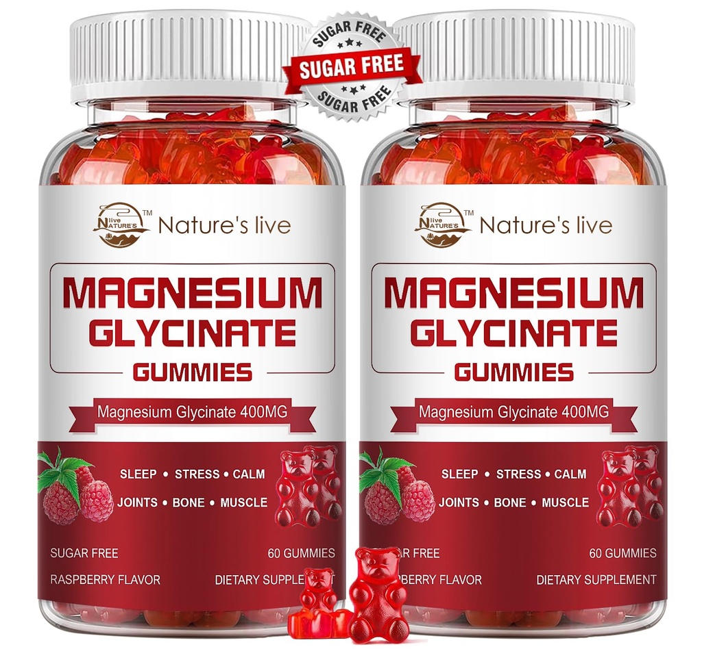 Magnesium Glycinate Gummies 400mg-Potassium Magnesium Supplement with Magnesium L-Threonate 200mg for Calm Mood & Sleep for Adults, 2 Pack, Raspberry Gummies