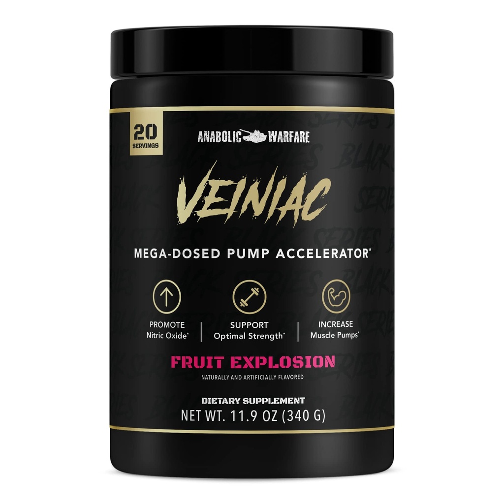 Anabole Warfare Veiniac Muscle Pump Activator Supplement Stimulant Free Pre-workout met L-Citrulline, Betaine Anhydrous, & Toegevoegd AGMassTM, Verhoogt Nitric Oxide*, Fruit Punch 20 porties