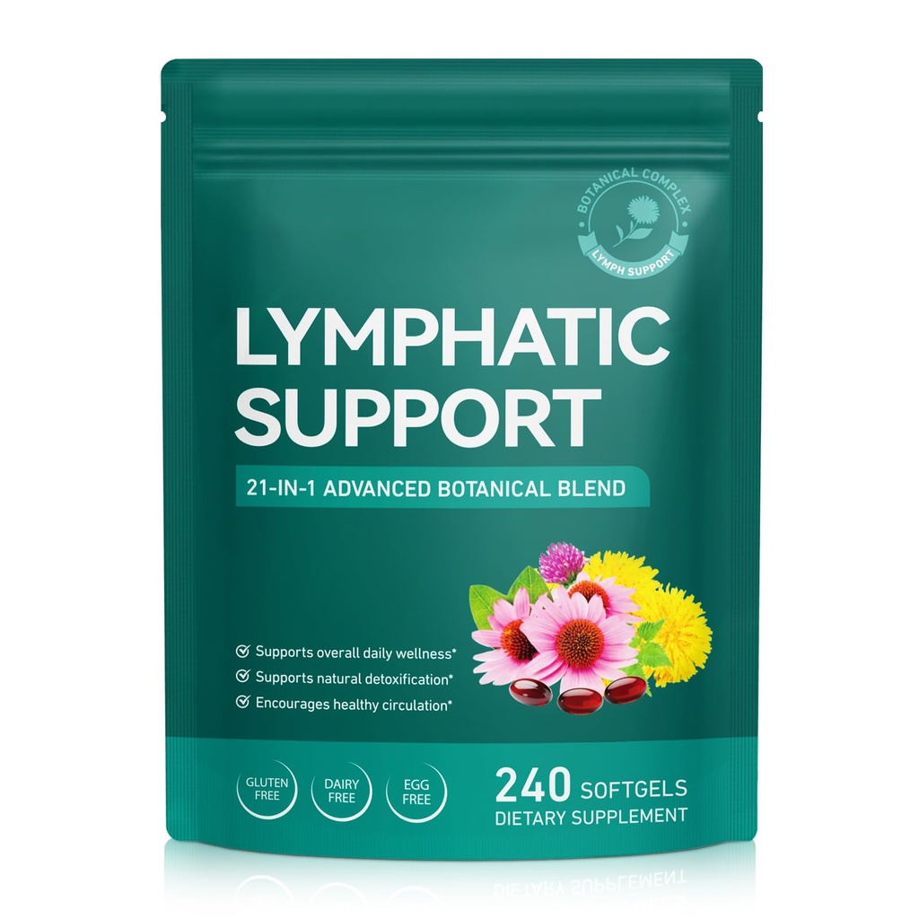 Lymphatic Drainage Supplement, 21-in-1 Advanced Botanical Complex, with Burdock Root, Dandelion, Supports Promotes Healthy Circulation & Circulation, 240 Softgels