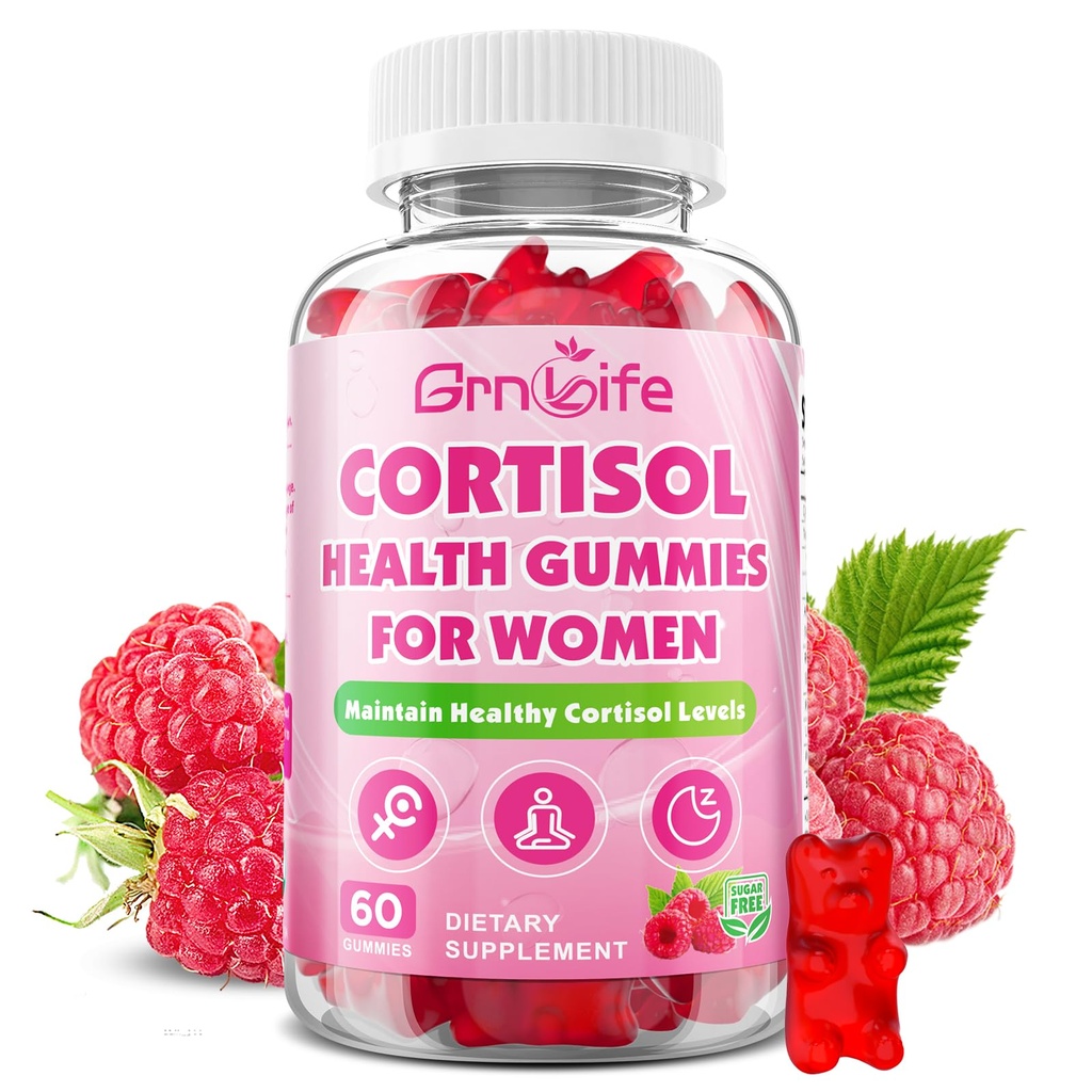 Cortisol Gummies for Women, Cortisol Supplements Gummies with Magnesium Ashwagandha Rhodiola Rosea and L-theanine Complex for Relaxation and Focus, Zzz Support, Raspberry Flavor, 60 Count