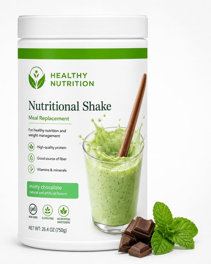 Healthy Shake Mix Meal Replacement Plant Based Herbal - 18g of Soy Protein, 1 Canister, 30 Servings - ALL FLAVORS Berry, Mango, Vanilla, Chocolate, Etc (Minty Chocolate)
