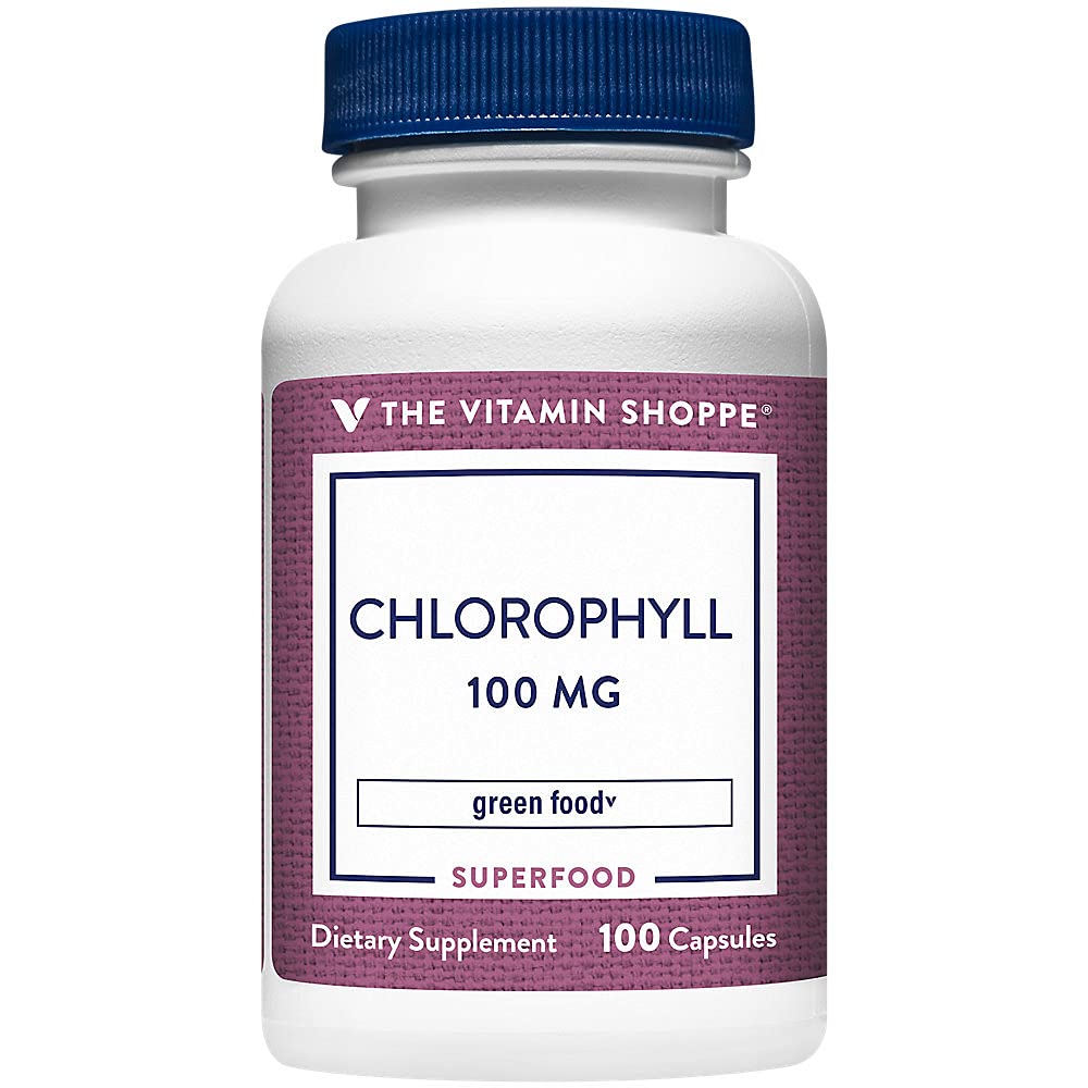 The Vitamin Shoppe Chlorofyl 100mg - Natural Food Supplement, Green Superfood that supports The Immune System & Energy Production, 'Natural Deodorant' (100 Capsules)