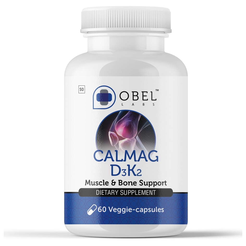obel CalMag D3K2 | Calcium Magnesium with Vitamin D3 & K2 MK7 | 60 Day Supply | Bone & Muscle Support | 60 Veggie Capsules |