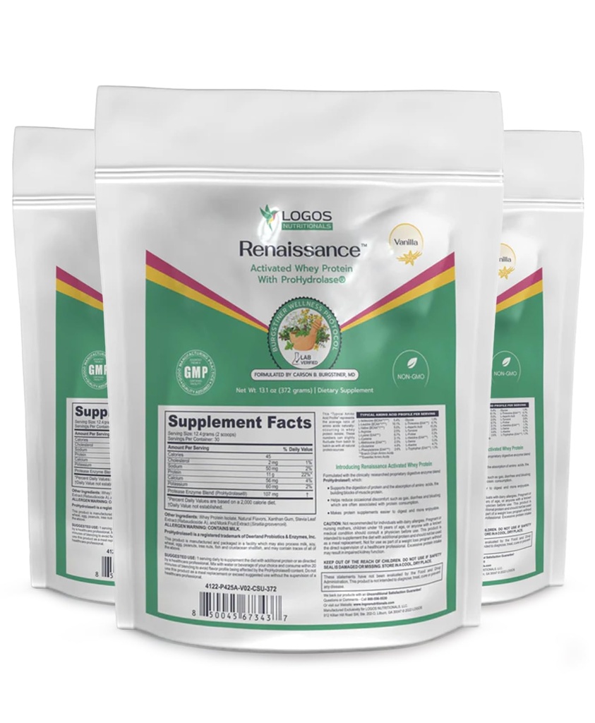 Renaissance Activated Whey Protein Powder Isolate with Digestive Enzymes - 372g - Vanilla Flavor