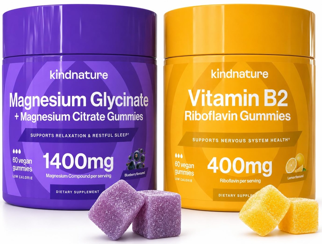 soort natuur Migraine Relief Power Duo: B2 & Magnesium Gummies Bundle