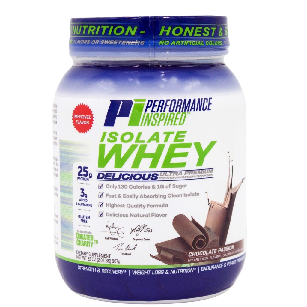 Performance Inspired Nutrition Isolate Whey Protein Powder – 25G Fast-Absorbing Protein – BCAAs & Added L-Glutamine – Clean & All-Natural – Chocolate Passion – 2 Pounds