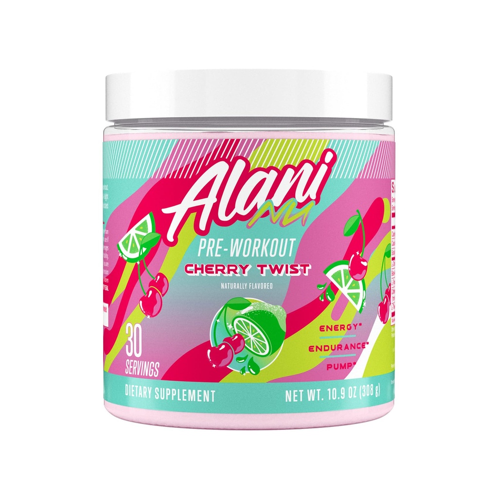 Alani Nu Pre Workout Powder Cherry Twist, Amino Energy Boost, Endurance Supplement, Sugar Free, 200mg Cafeïne, L-Theanine, Beta-Alanine, L-Citrulline, 30 porties