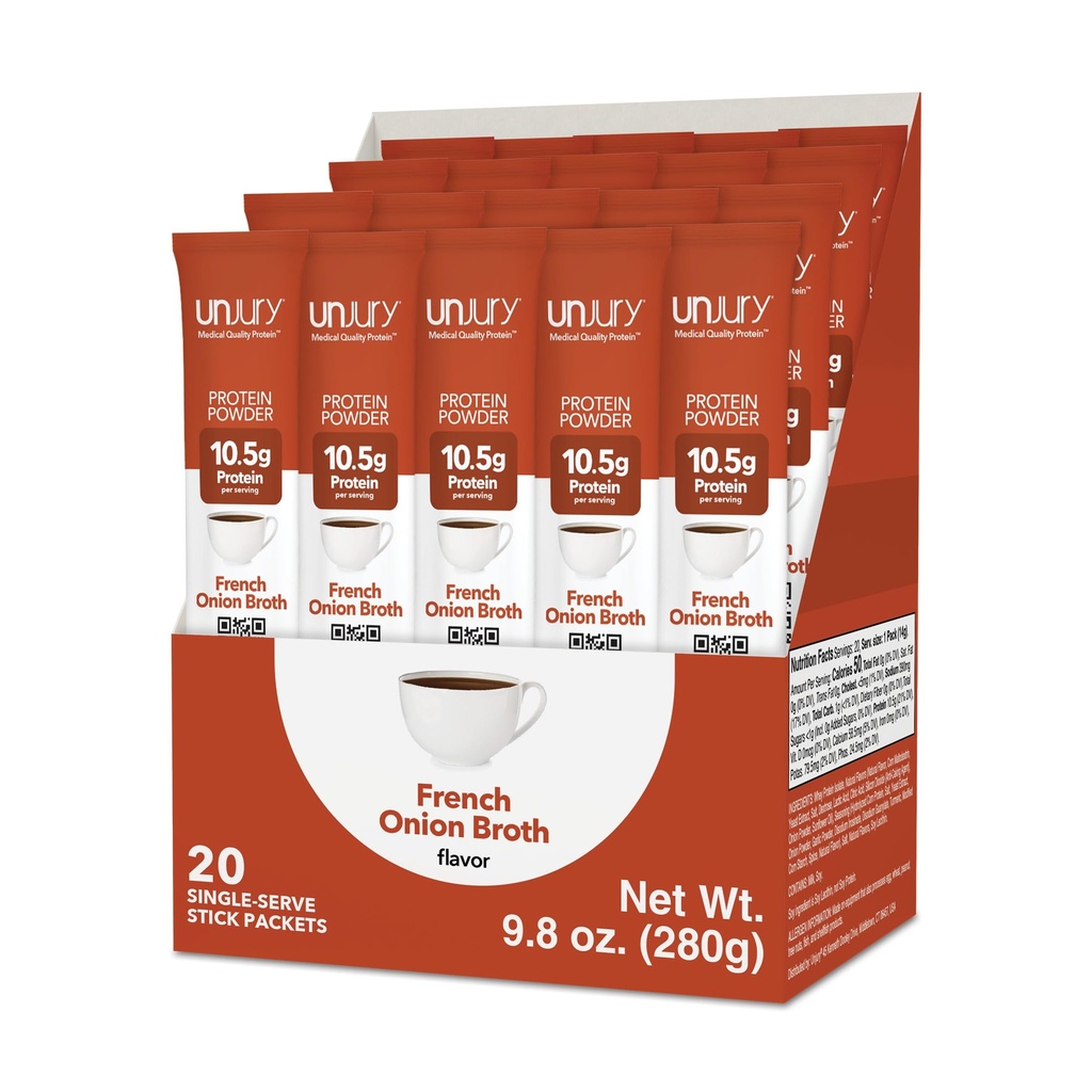 Unjury Whey Protein Powder Individual Stick Packs | French Onion | 10.5g 100% Whey Isolate Protein Powder | Low Carb and Lactose Free | Gluten Free | Certified Kosher | 20 Servings