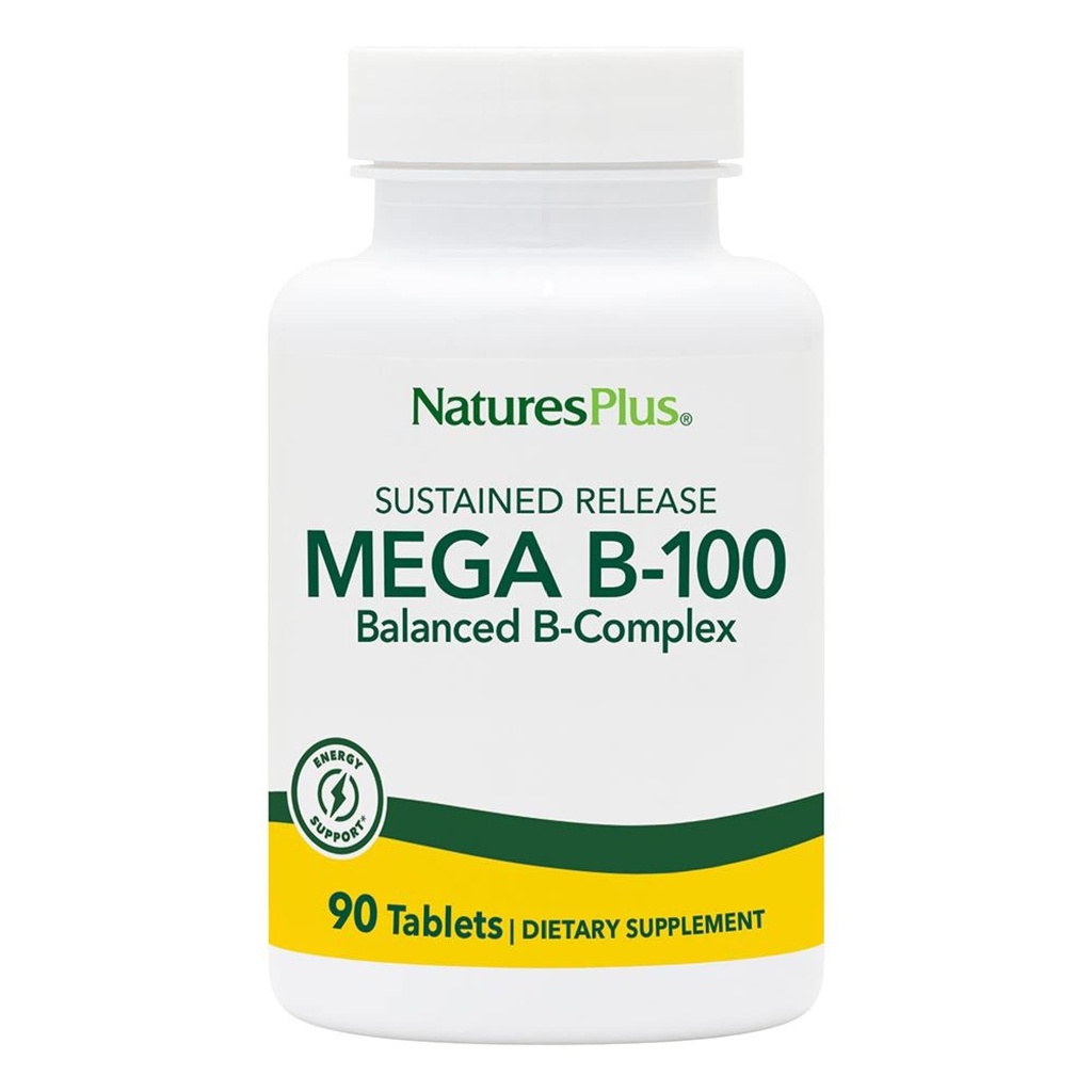 Natures Plus Mega B-100 Complex - 90 Sustained Release Vegetarische Tablets - Energy & Brain Booster - Glutenvrij - 90 porties
