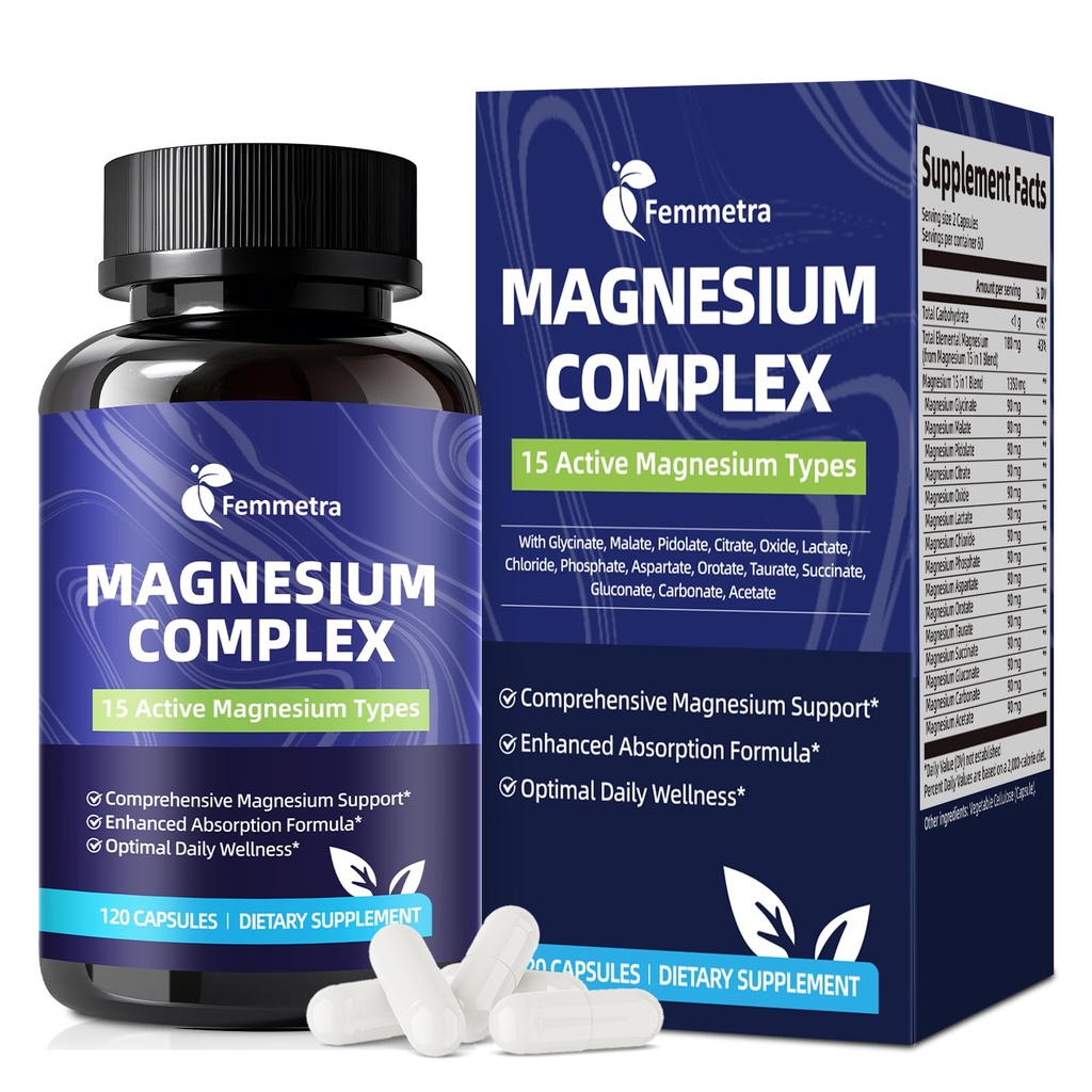 Magnesium Complex for Women Men 1350mg 15 in 1 Pure Magnesium Supplement, with High Absorption Chelated Magnesium Glycinate Citrate Malate & More for Muscle, Heart, Sleep & Bone Support, Vegan 60 Days