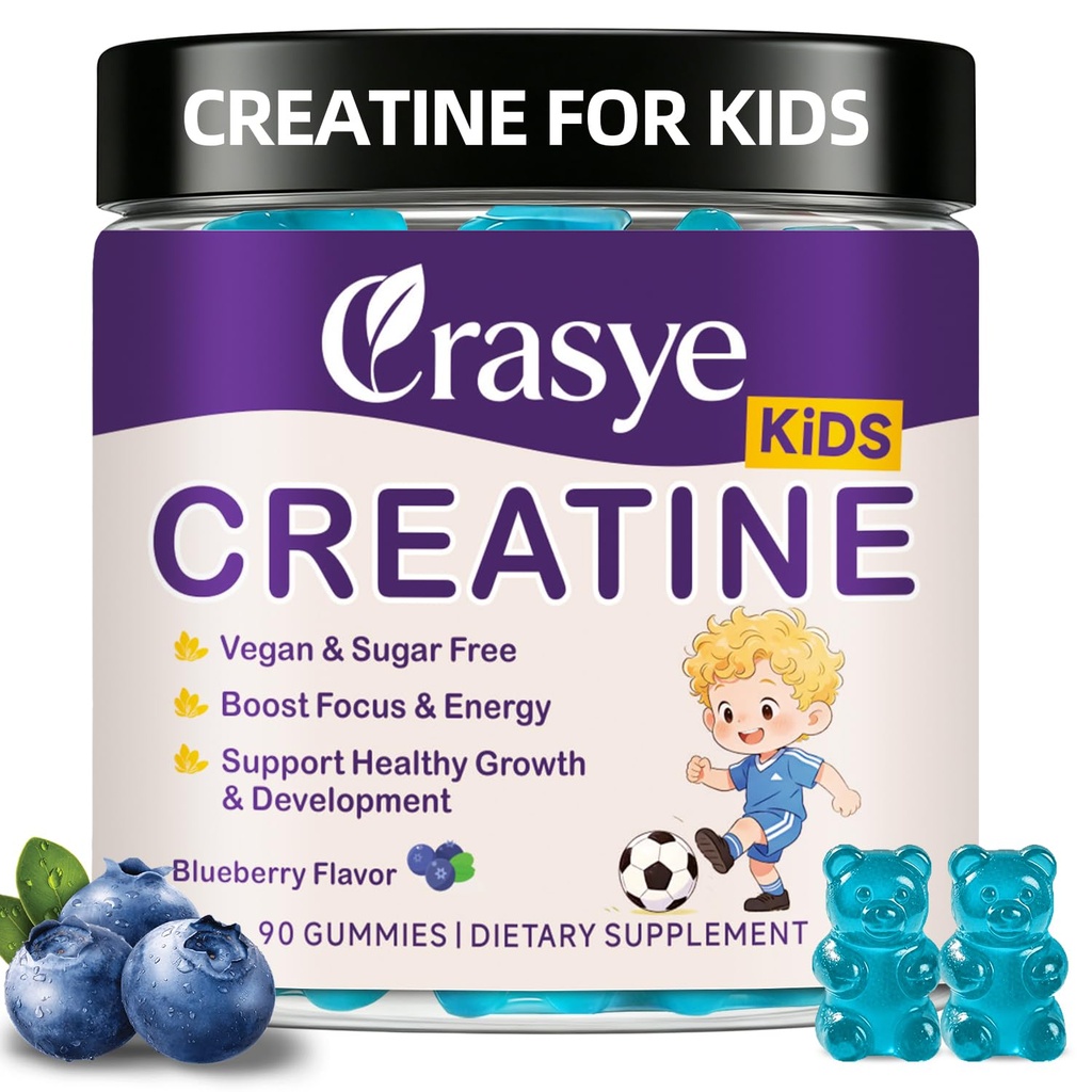 Creatine Gummies for Kids and Teens with Vitamin B12 | Sugar Free Creatine Monohydrate Gummy Support Children Growth Blueberry Flavor 90 Gummies
