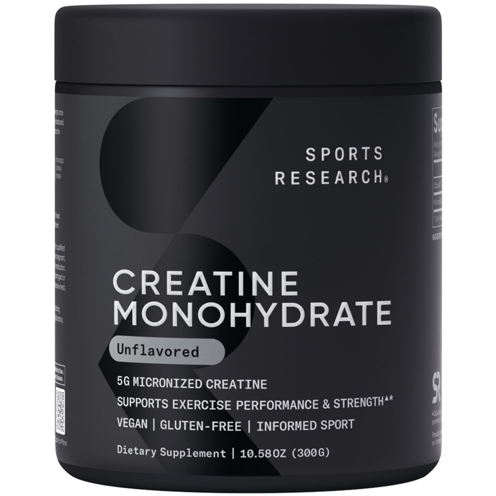 Sportonderzoek Creatine Monohydraat - Gain Lean Muscle, verbeteren prestaties en kracht en ondersteuning Workout Herstel - 5 g Micronized Creatine - 10,58 oz