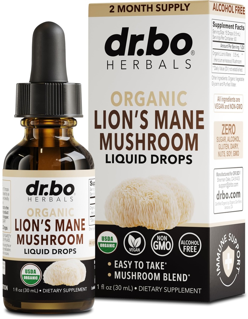Leeuwen Mane paddo supplement Drops - Biologische Leeuwen Mane paddo vloeibare tinctuur voor Focus, Mist Hersen Gezondheid Supplementen - Vegan Herbal Nervine Nootrope Biologische Leeuwen Liquid Supplement Extract 1oz