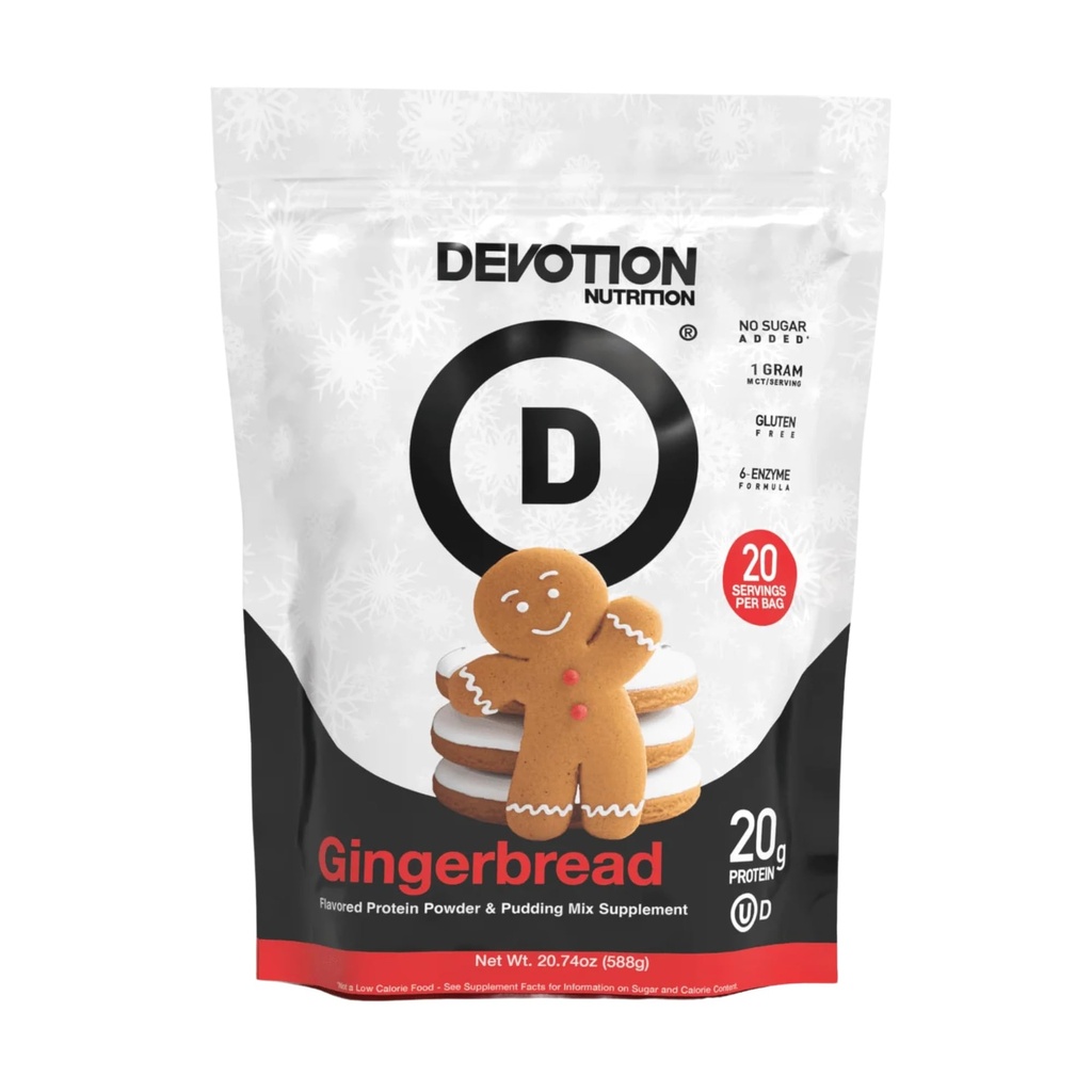 Devotion Nutrition Protein Powder Gingerbread – 20g Whey Isolate & Casein Protein Blend – No Added Sugar, Low Carb, Gluten-Free, Keto-Friendly, 1g MCT, Kosher – 20 Servings
