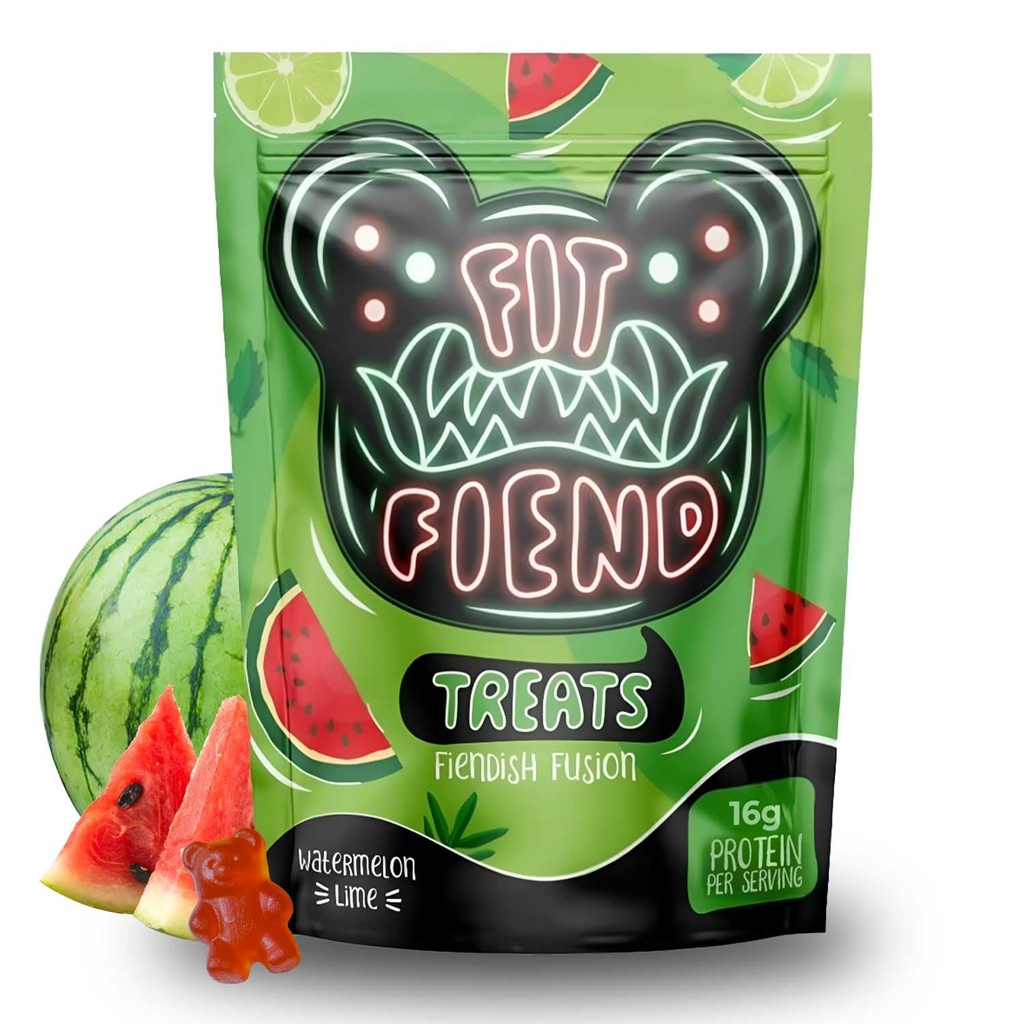 FitFiend High Protein Gummies, 16g of Protein Gummy Snacks for Adults, Healthy Snack Gummy Bears Candy Alternative Gummys for Post Workout Muscle Recovery Women Men - Watermelon Lime